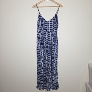 NWT Gilli Belt Chain Print Navy Blue Sleeveless Wide Leg Jumpsuit Medium Coastal